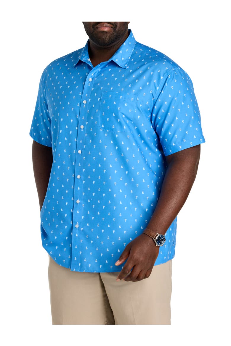 Big & Tall Microfiber Sailboat Print Sport Shirt, Main, color, BLUE