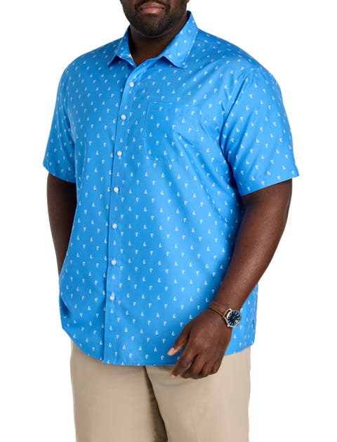 Big & Tall Microfiber Sailboat Print Sport Shirt