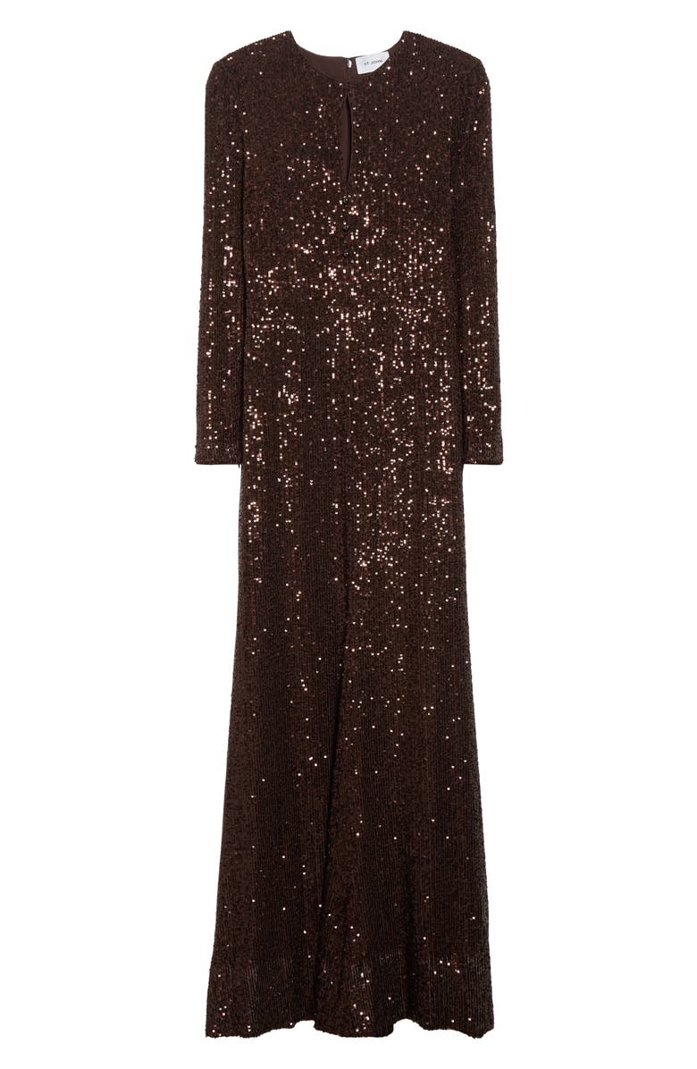 ST. JOHN Long Sleeve Sequin Stretch Knit Gown, Alternate, color, Mocha