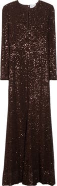 ST. JOHN Long Sleeve Sequin Stretch Knit Gown