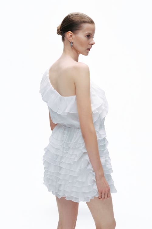Nocturne Mini Dress With Layered Ruffle Details In White