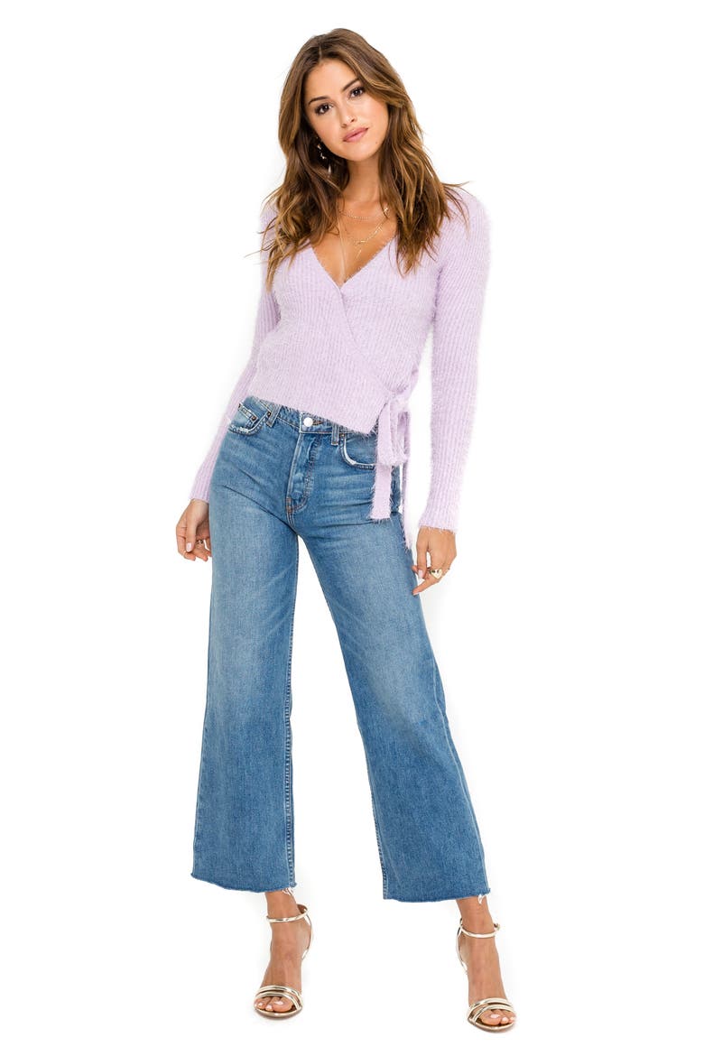 Fuzzy Wrap Front Sweater, Alternate, color, LAVENDER FROST