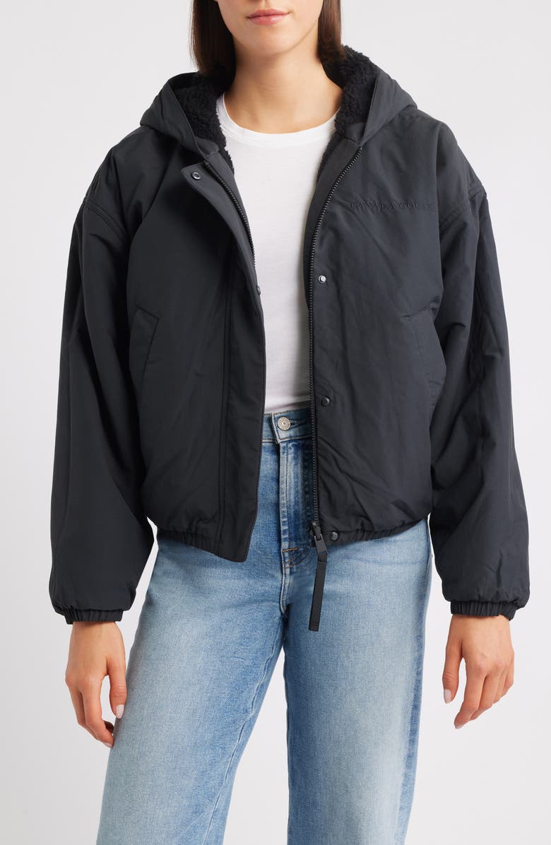 Canada Goose Alberini Reversible High Pile Fleece Bomber Jacket, Alternate, color, Black/ Black