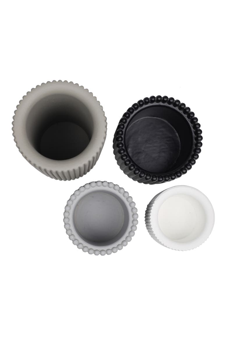 Noa Modern Minimalist Handmade Concrete Fluted Cylinder Planter Set, Alternate, color, Dark Gray