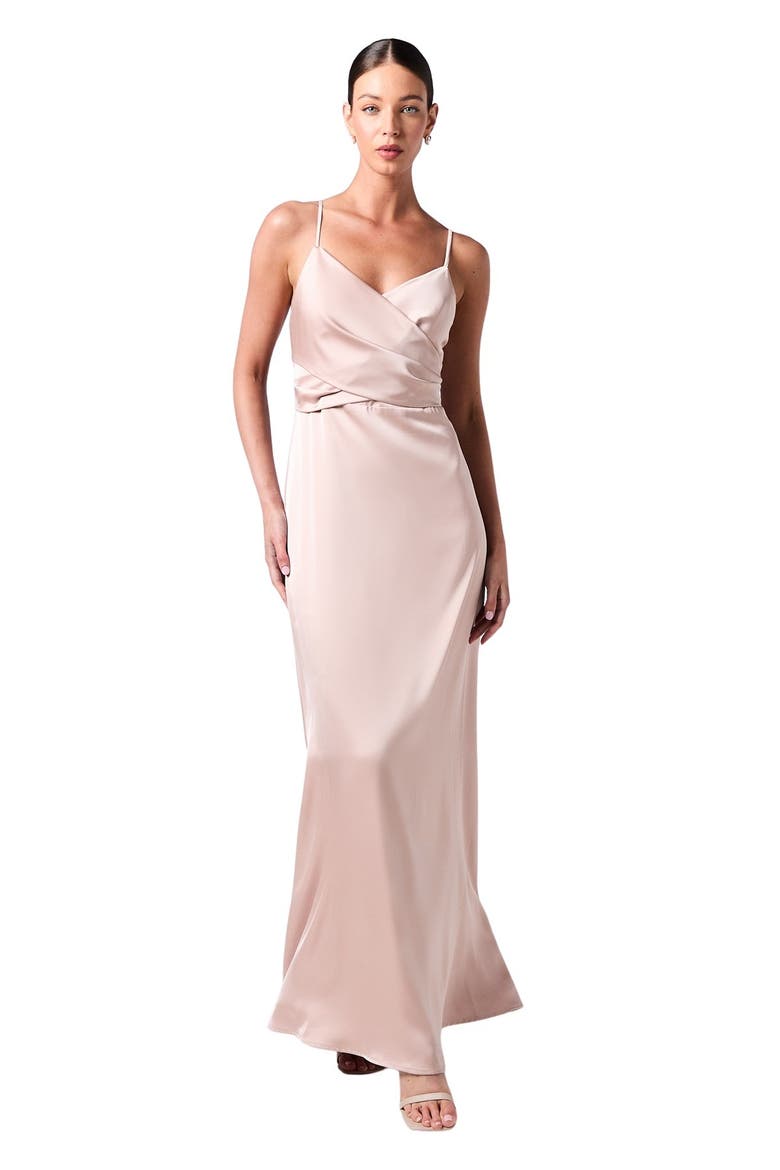 Wrap Waist Satin Cami Bridesmaids Dress, Main, color, Mocha