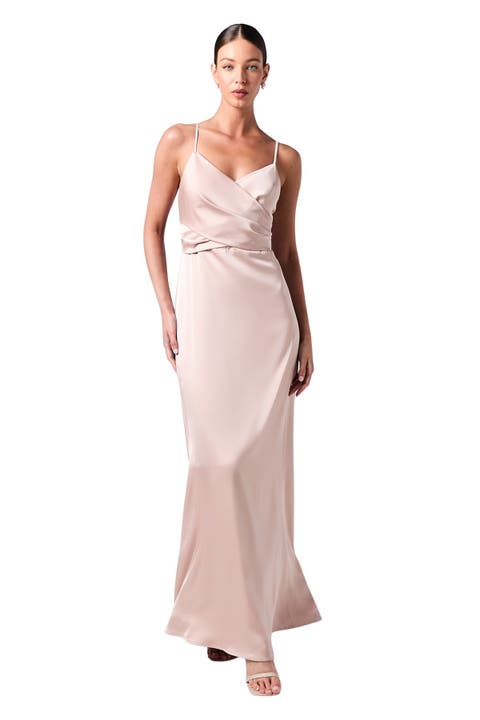 Wrap Waist Satin Cami Bridesmaids Dress