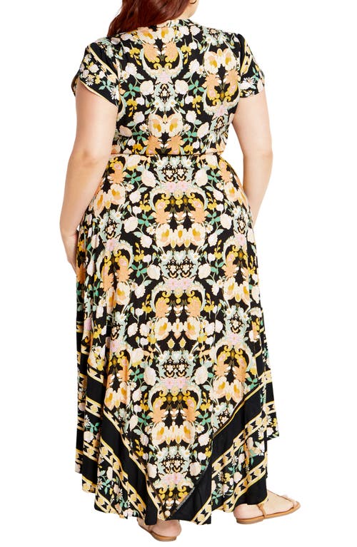 City Chic Zella Print Tie Waist Maxi Dress In Multi