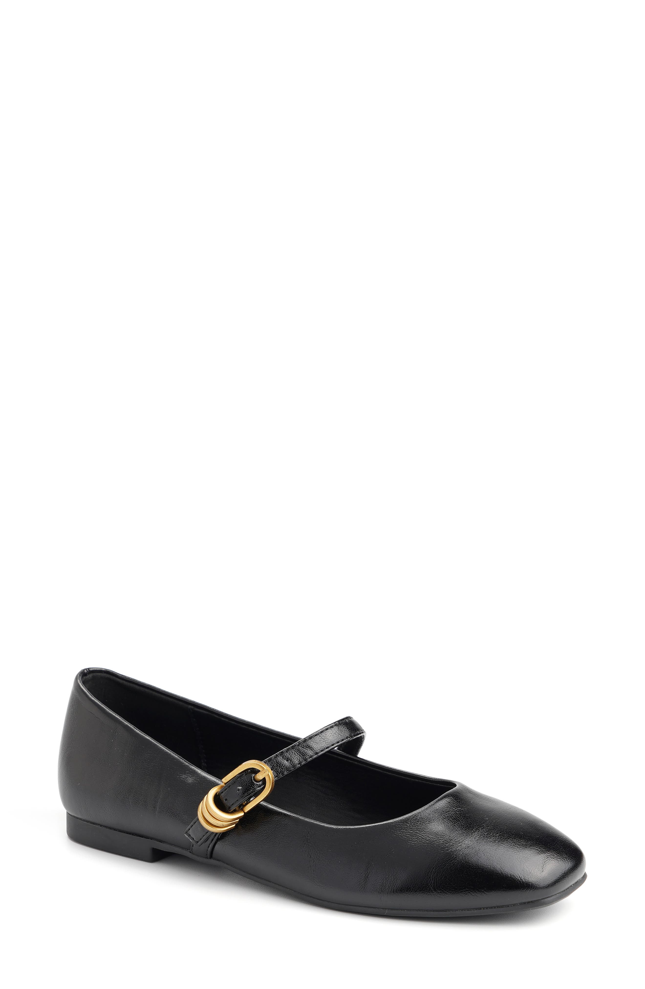 Laraine Faux Leather Mary Jane Flat, Main, color, BLACK