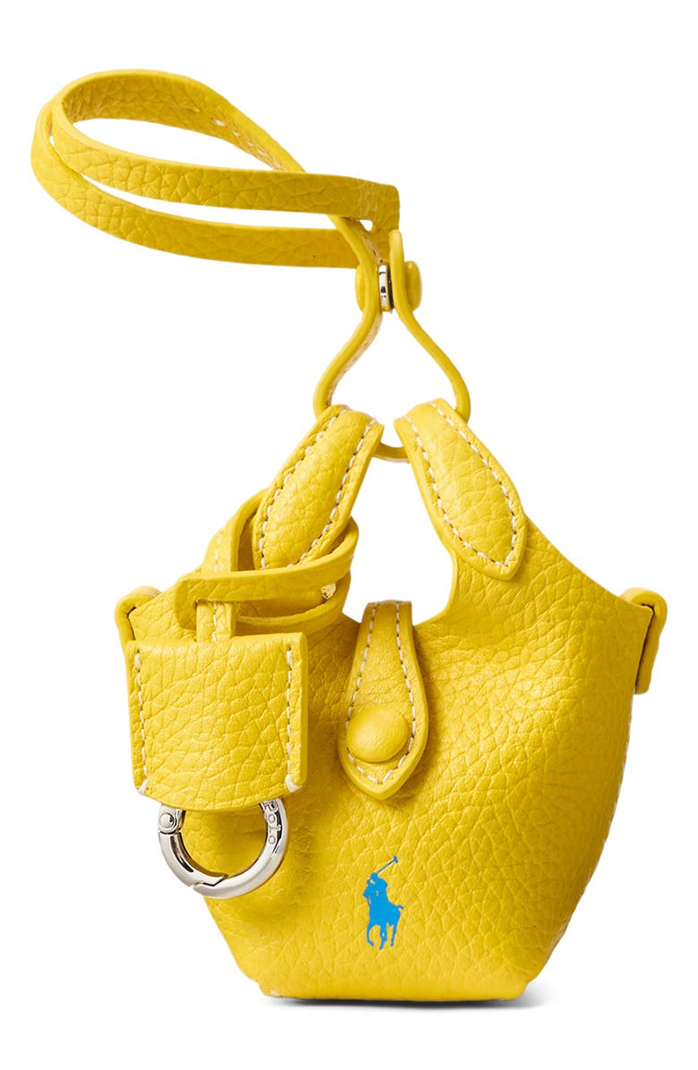 Polo Ralph Lauren Polo Play Pebble Leather Bag Charm, Main, color, Canary Yellow