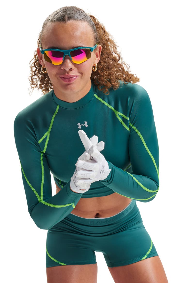 HeatGear® Elite Mock Neck Crop Top, Alternate, color, 338 RACK GREEN