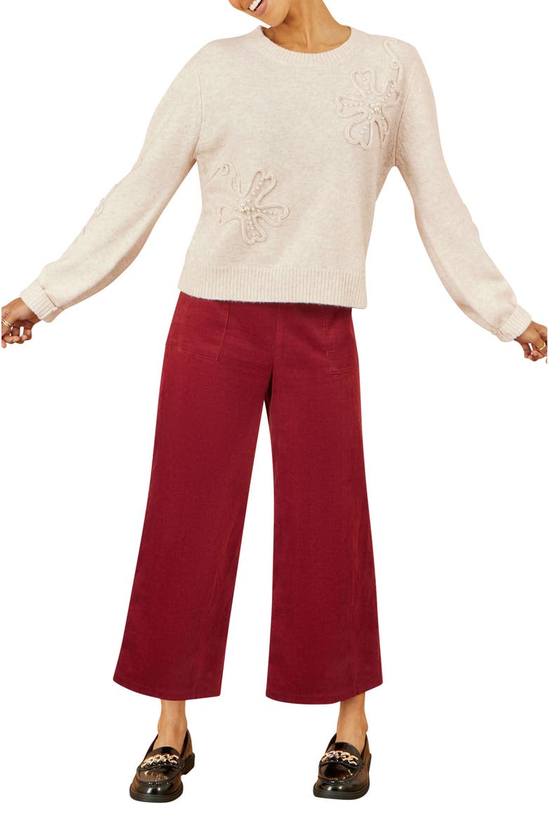 Yumi Floral Applique Sweater, Alternate, color, Oatmeal