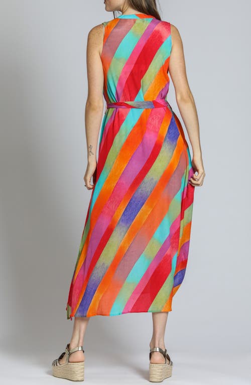 Apny Print Sleeveless Maxi Shirtdress In Orange/purple Multi