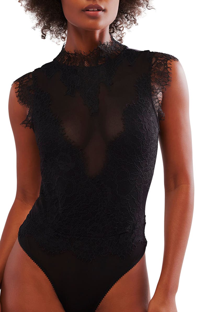 Free People Sweet Nothings Bodysuit, Alternate, color, Black