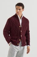 Brunello Cucinelli Cashmere Feather yarn cable knit cardigan with metal buttons