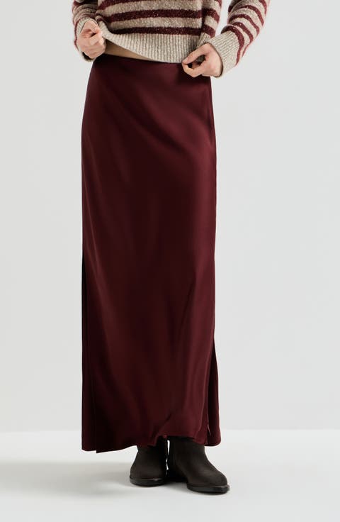Satin cady fluid bias-cut skirt
