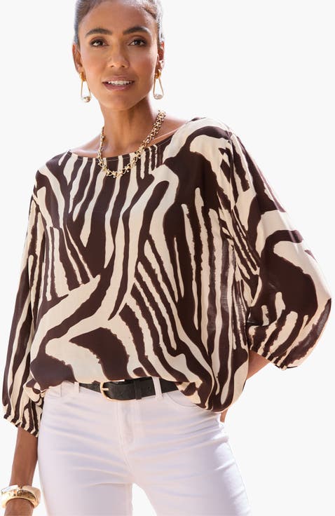 Boat Neck Balloon Sleeve Blouse