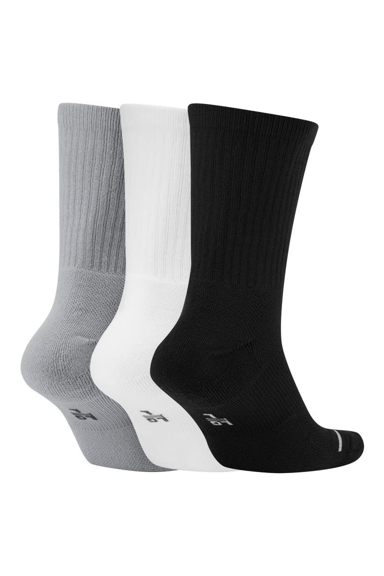 Jordan Everyday Max Assorted 3-Pack Crew Socks, Alternate, color, BLACK/ WHITE/ WOLF GREY