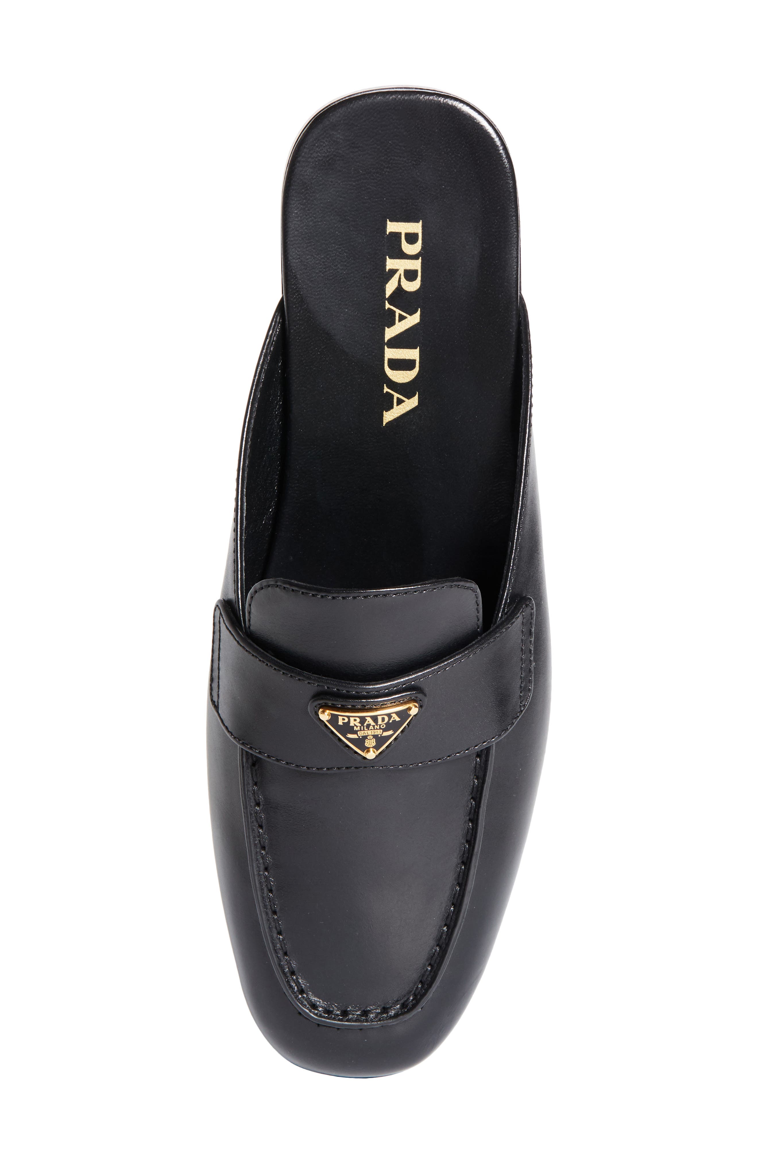 Prada Logo Loafer Mule, Alternate, color, Nero