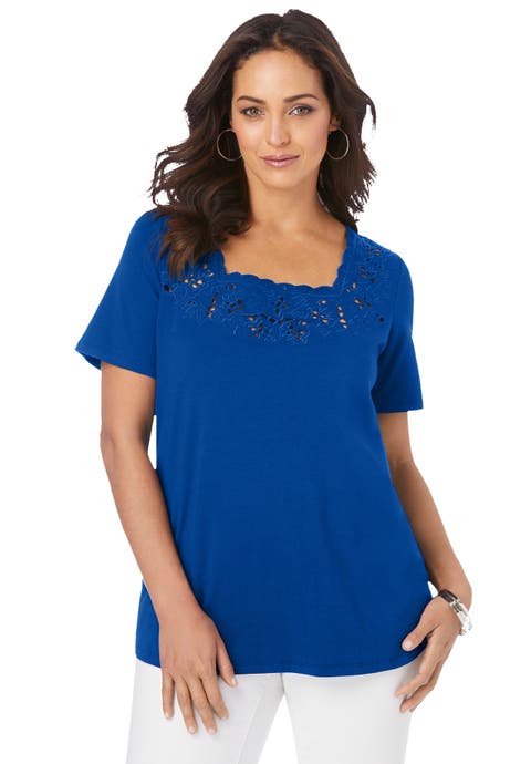Stretch Cotton Eyelet Cutout Tee
