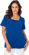 Jessica London Stretch Cotton Eyelet Cutout Tee