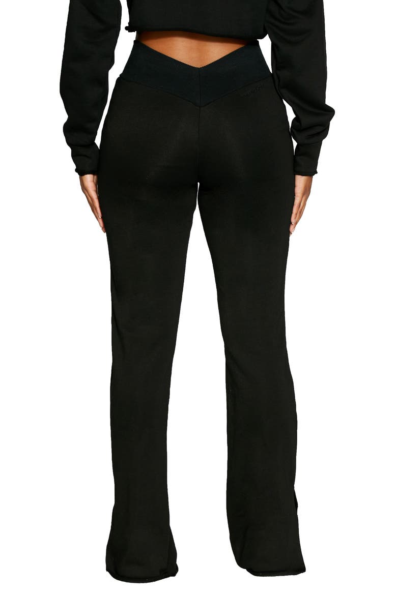 V-Cut Side Slit Cotton Blend Pants, Alternate, color, BLACK