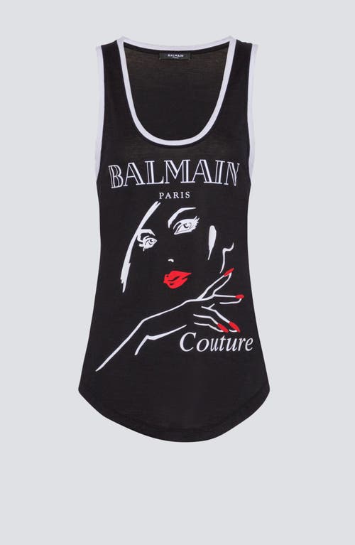 Shop Balmain Flocked Relaxed Tank Top With Beauty Print