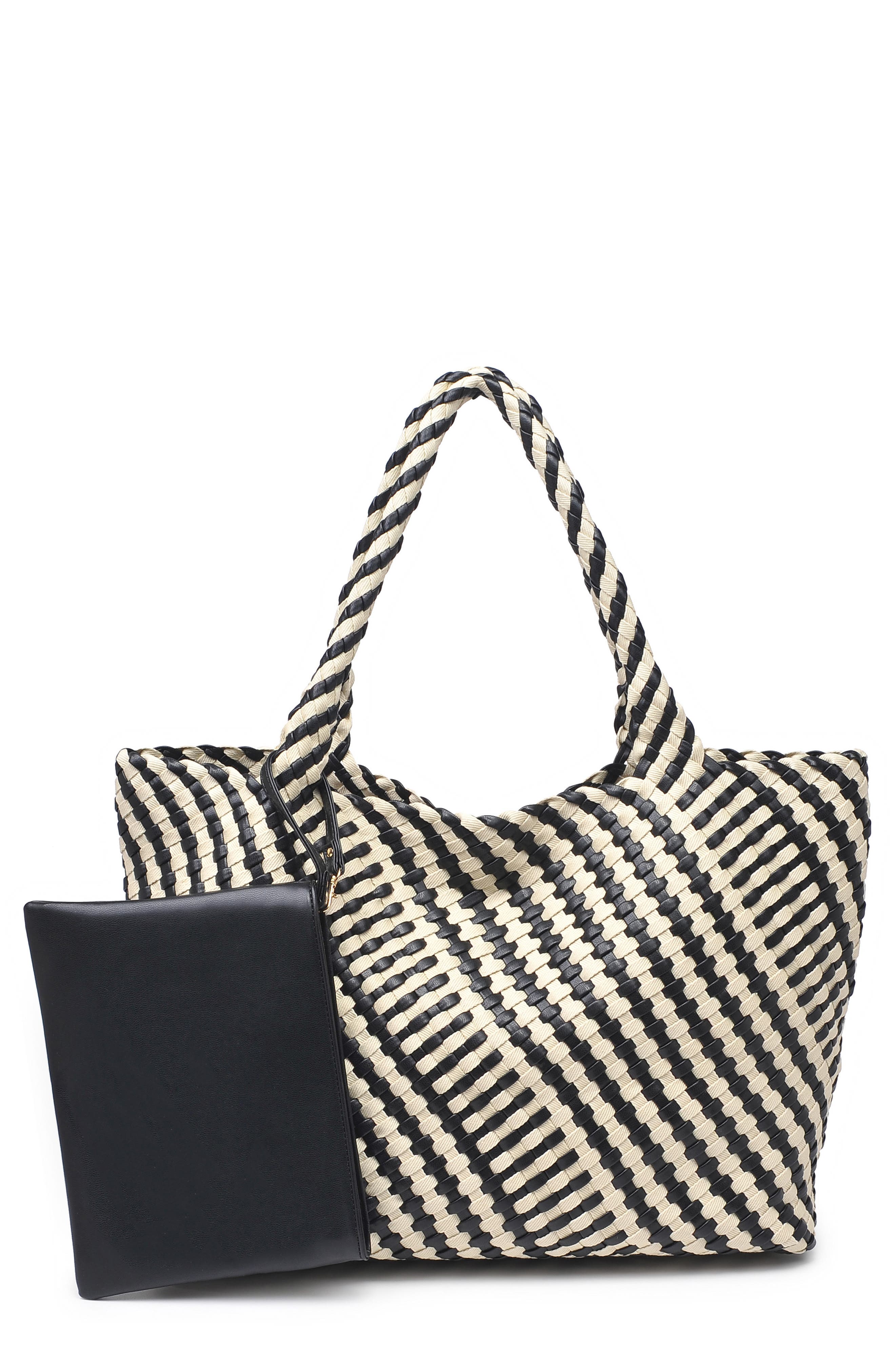 MODA LUXE Woven Tote, Main, color, Black Ivory