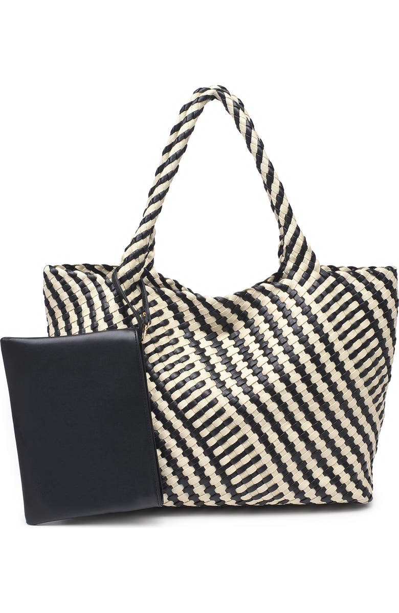 MODA LUXE Woven Tote, Main, color, Black Ivory