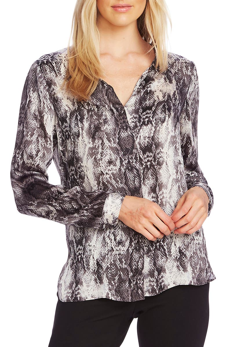 Vince Camuto Snake Print Split Neck Blouse, Main, color, 