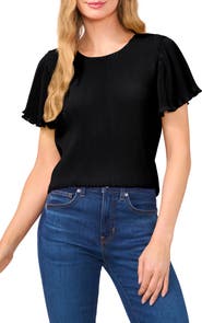 CeCe Flutter Sleeve Plissé Top