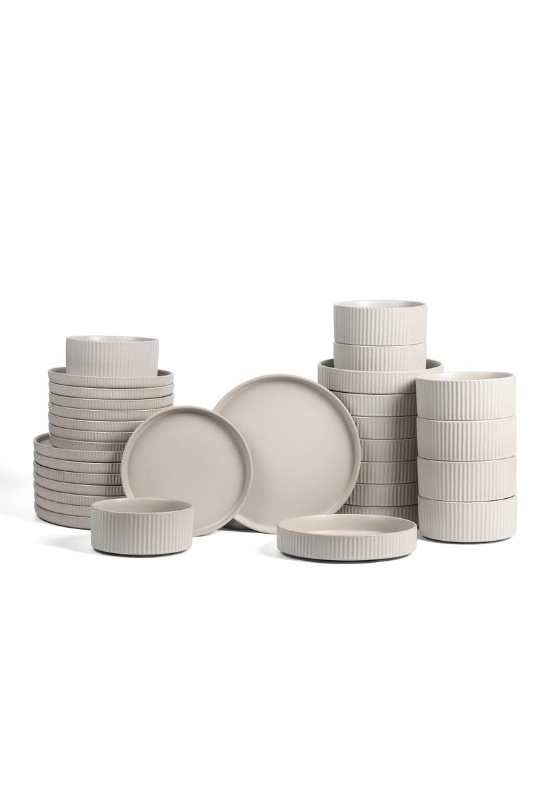 Haven Stoneware 32-Piece  Dinnerware Set with Pasta Bowls, Main, color, Beige
