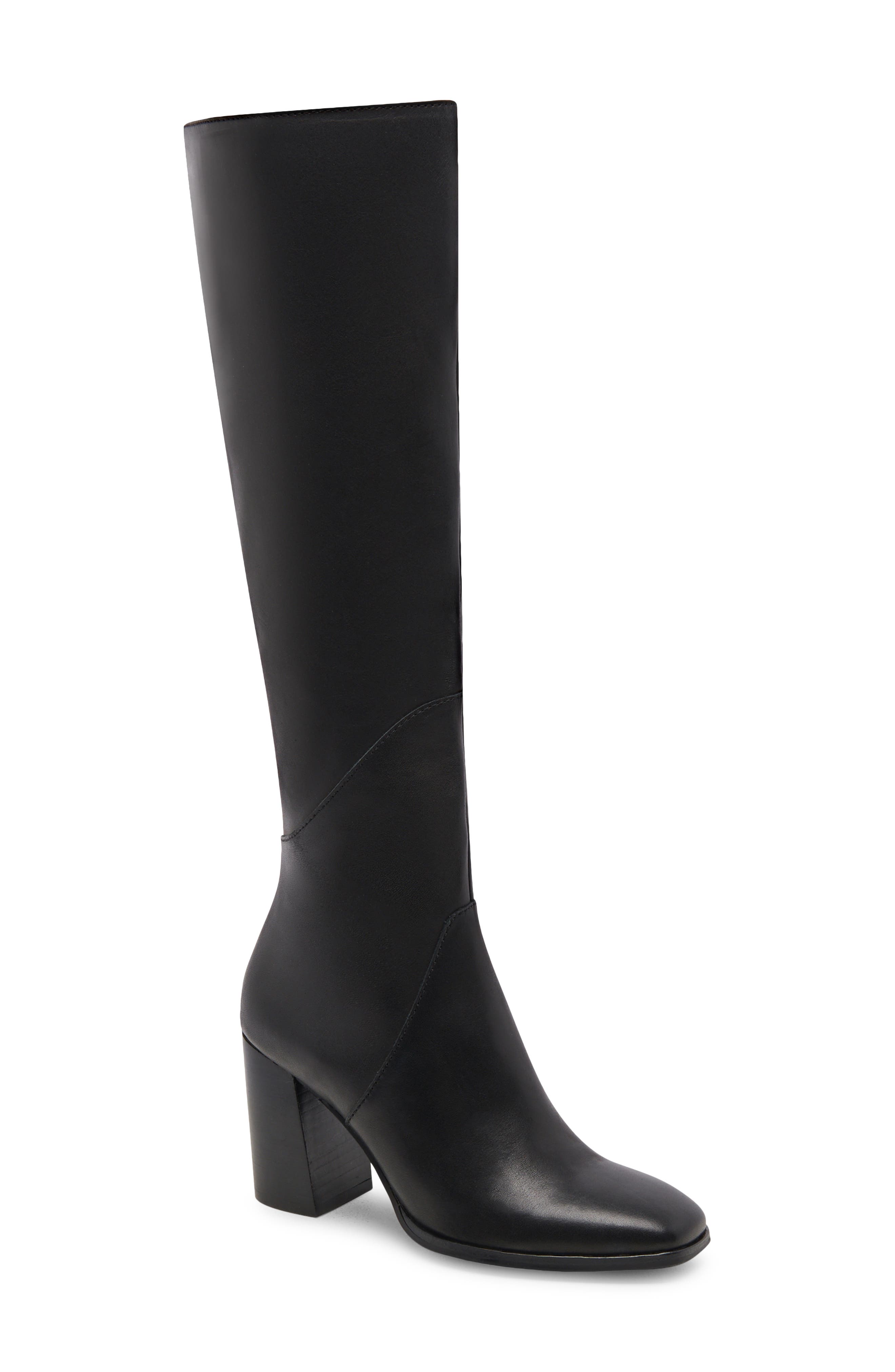 Flin Knee High Boot, Main, color, BLACK LEATHER