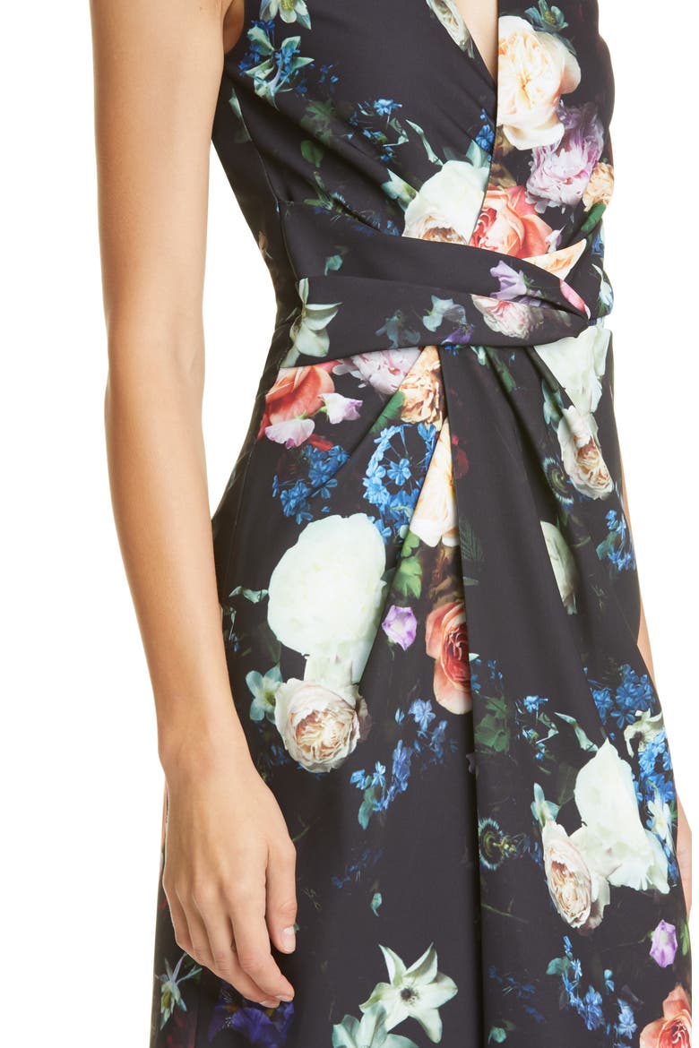 Drape Waist Floral Print Faux Wrap Sheath Dress, Alternate, color, MULTI FLORAL