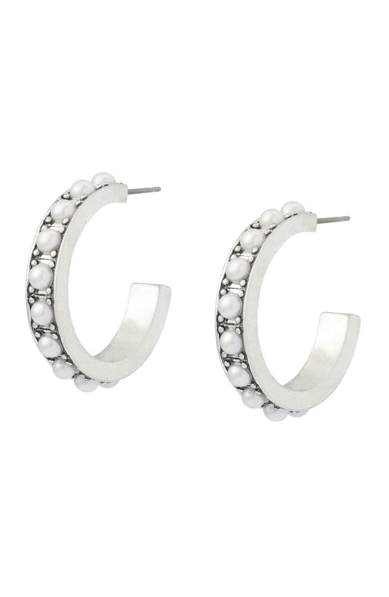 AllSaints Imitation Pearl Hoop Earrings, Alternate, color,