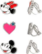 Disney Minnie and Mickey Mouse Clip On Earrings, 3-Pack