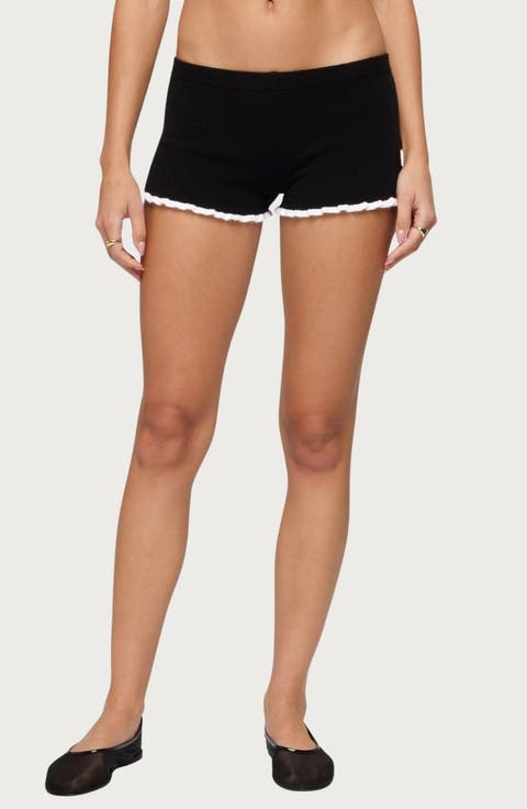 Saffra Contrast Ruffle Knit Micro Shorts