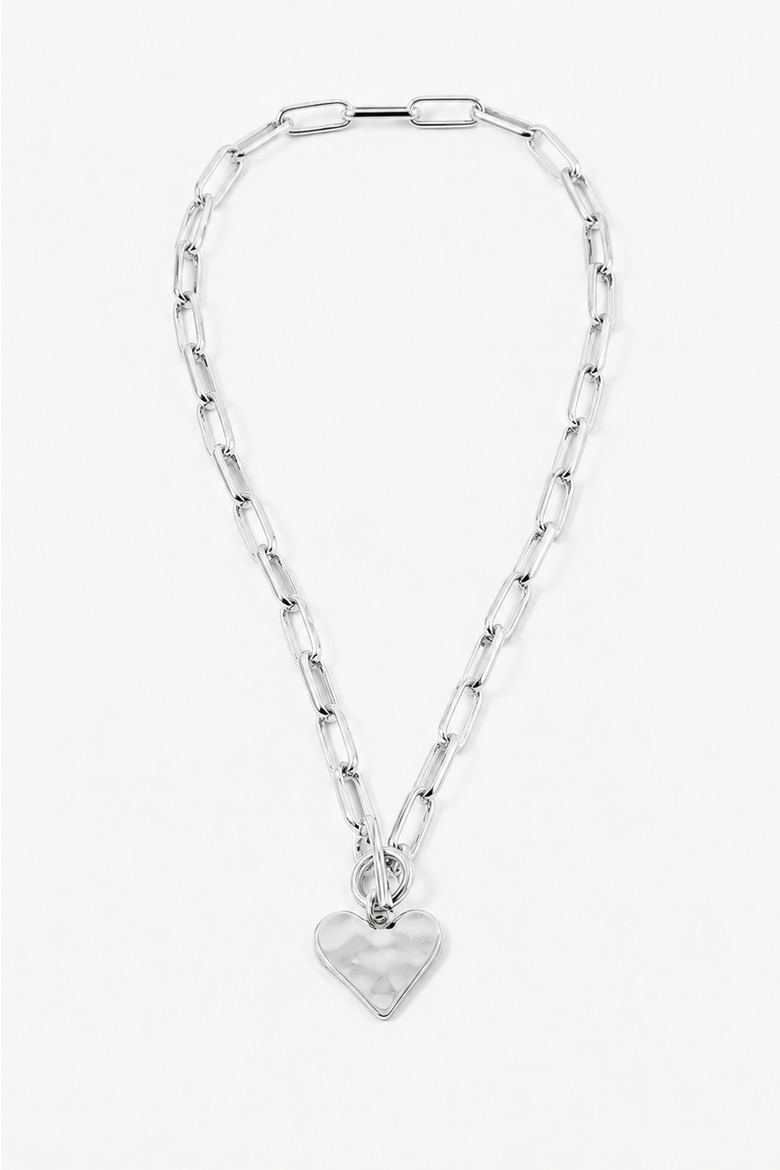 Silver Hammered Heart Toggle Necklace, Main, color, Silver