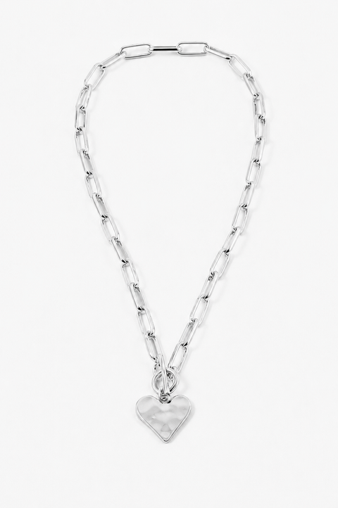 Silver Hammered Heart Toggle Necklace