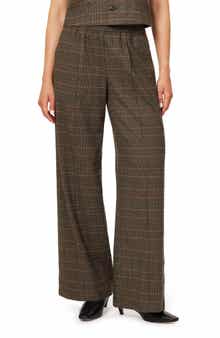 Side Stripe Glen Plaid Wide Leg Track Pants