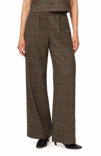 Side Stripe Glen Plaid Wide Leg Track Pants