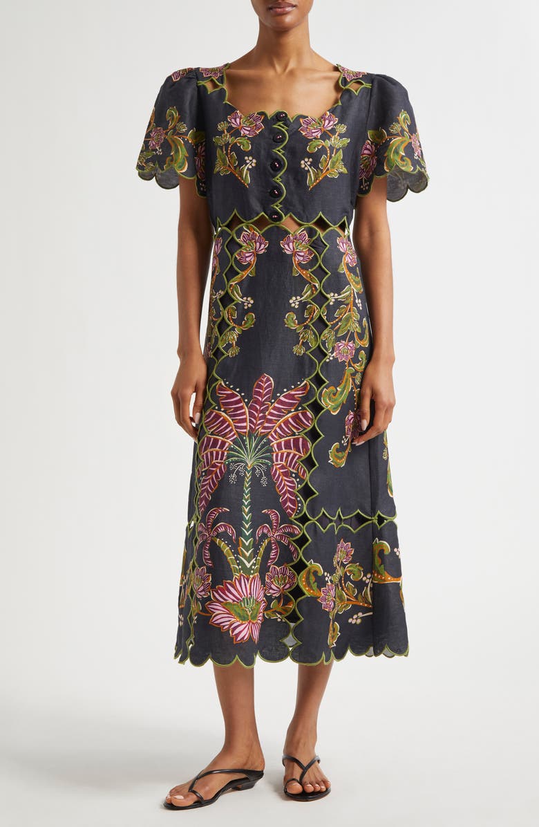 FARM Rio Ravenala Floral Short Sleeve Midi Dress, Main, color, 