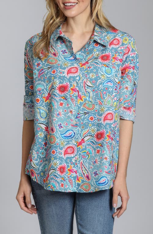 Apny Print Cotton Button-up Shirt In Blue Multi