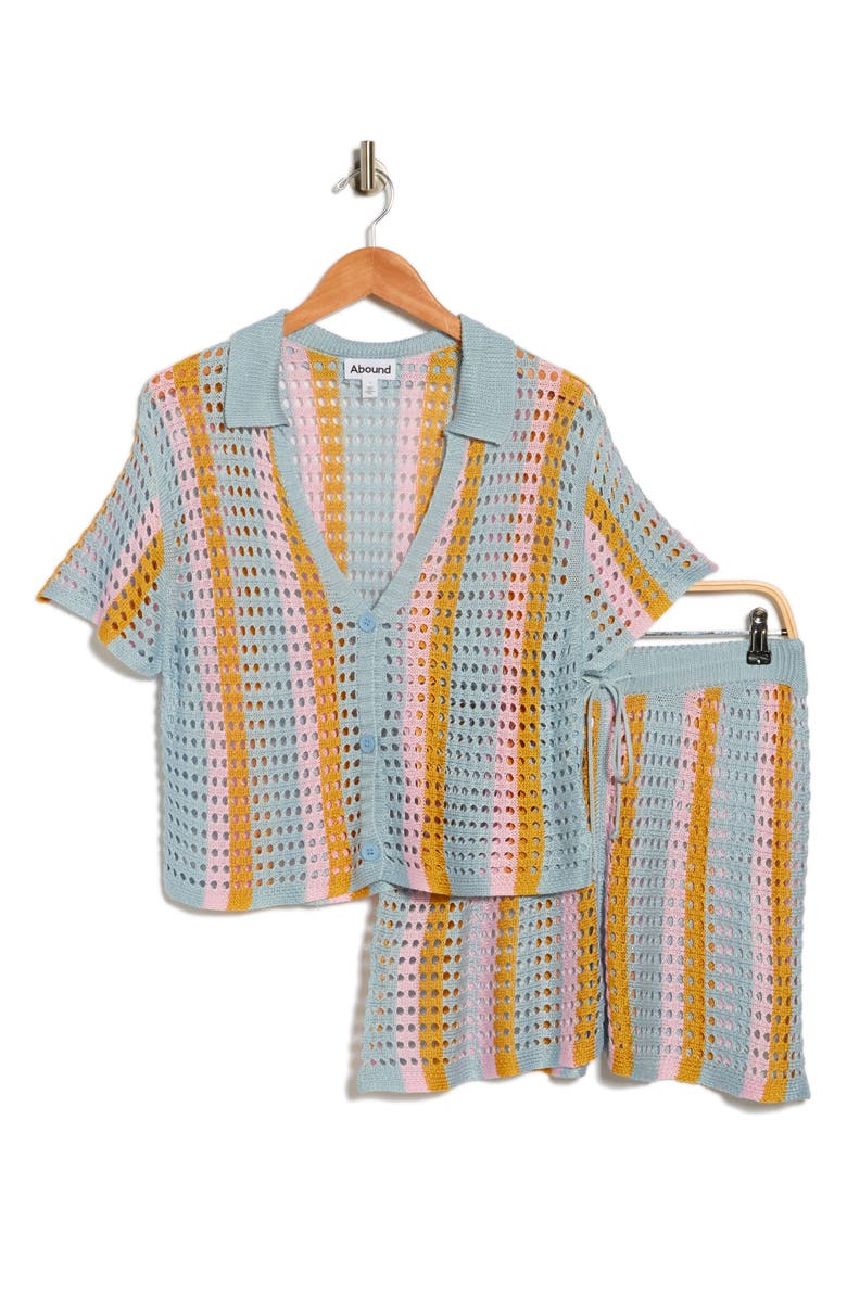 Abound Open Knit Stripe Top & Shorts Set, Alternate, color, Blue-Mustard Stripe Multi