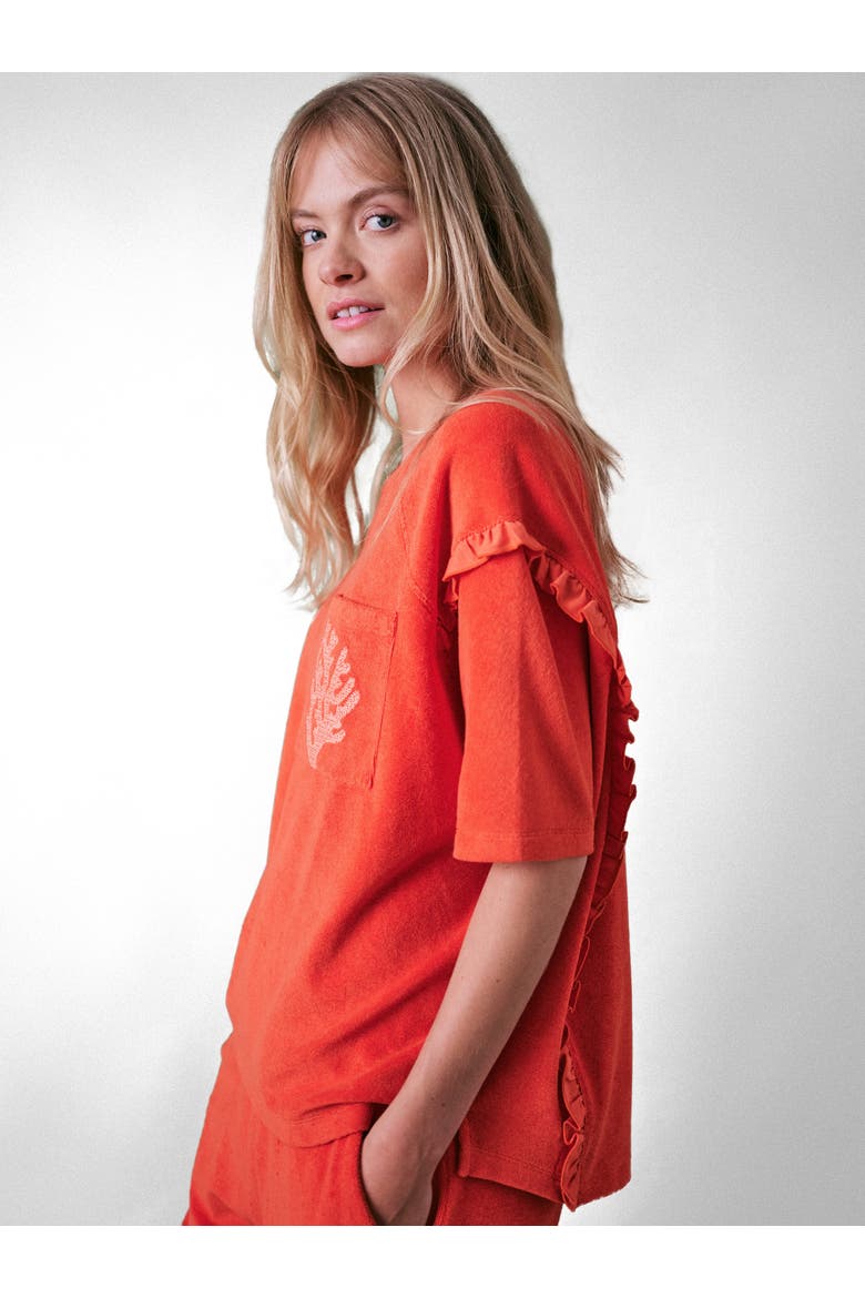 Sea Coral Terry Frill Top, Alternate, color, Burnt Orange