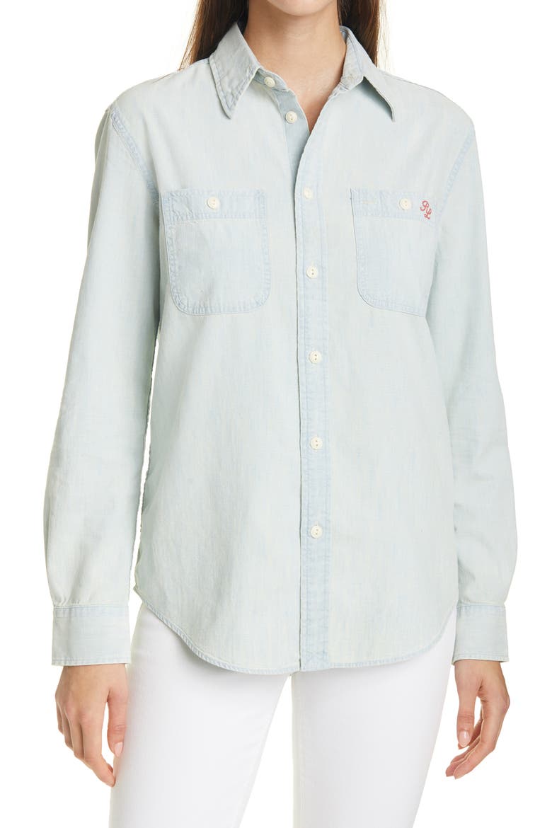 Polo Bear Graphic Chambray Button-Up Shirt, Main, color, CHAMBRAY