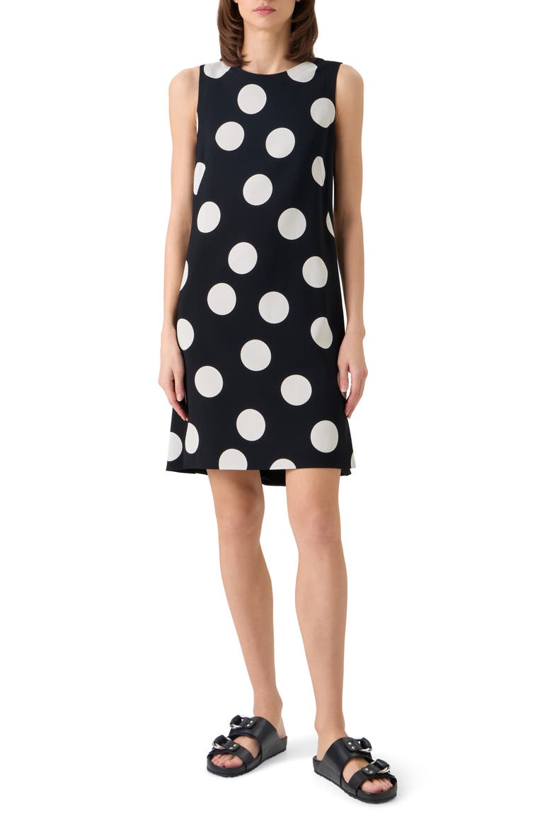 X-Large Polka Dot Stretch Crepe A-Line Minidress, Main, color, BLACK-CREAM