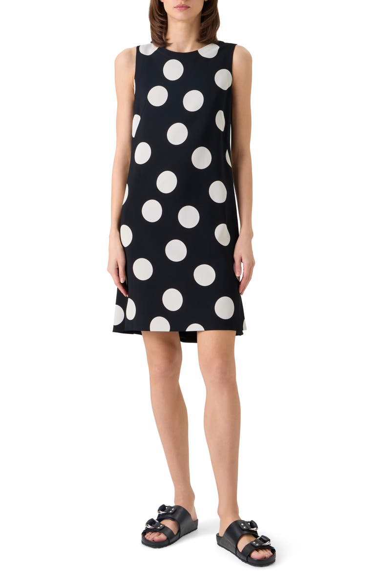 Akris punto X-Large Polka Dot Stretch Crepe A-Line Minidress, Main, color, Black-Cream