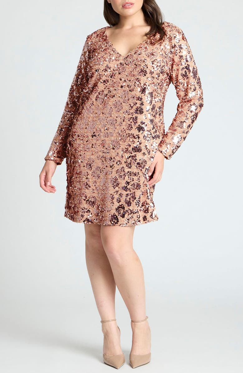 ELOQUII Sequin Embellished Long Sleeve Dress, Main, color,