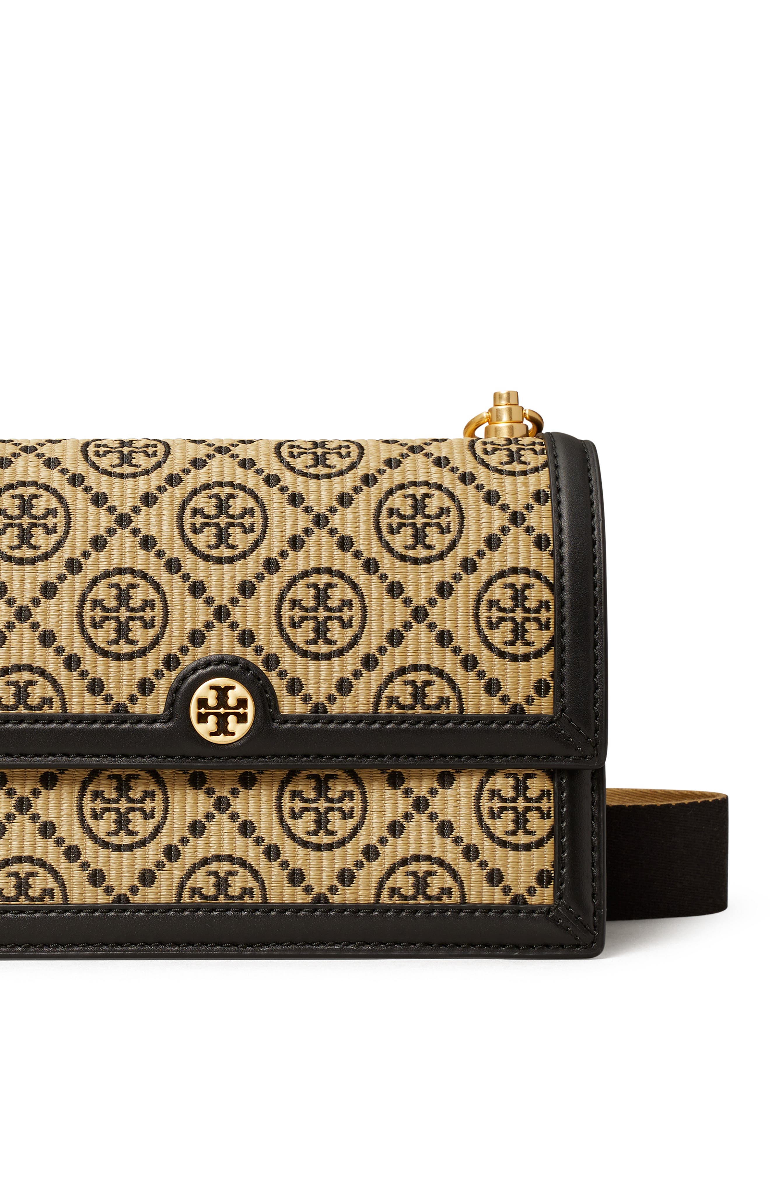 Tory Burch Small T Monogram Raffia Shoulder Bag, Alternate, color, 