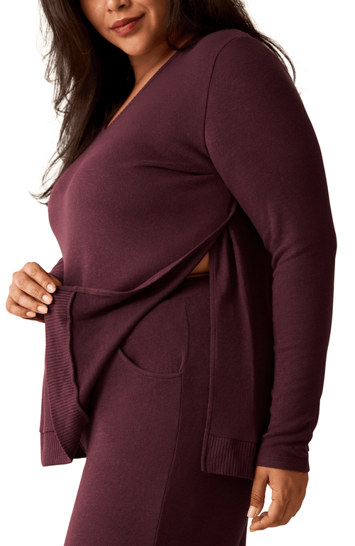 Kindred Bravely Cozyknit Maternity & Nursing V-neck Top In Burgundy